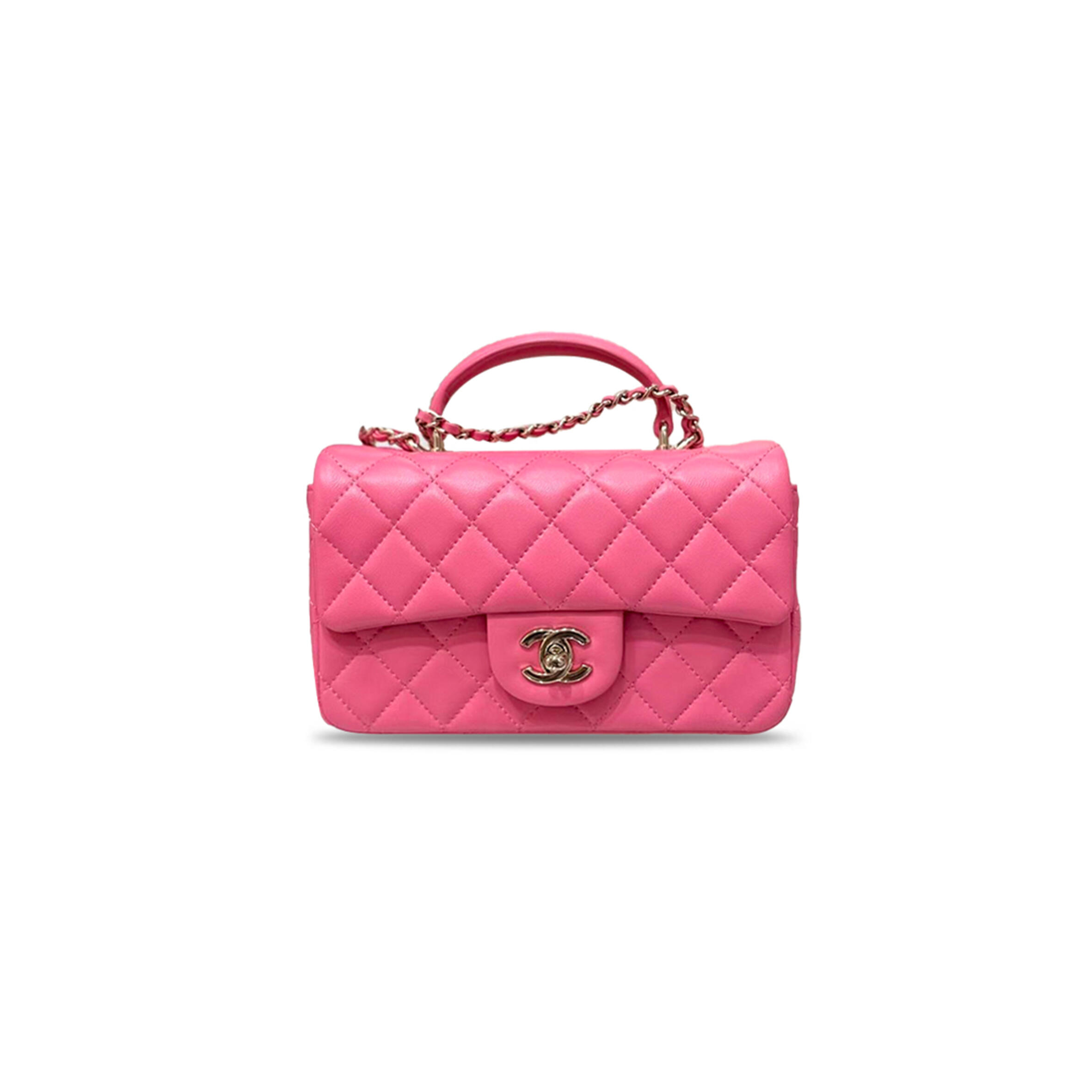 Ch**el mini rectangular flap with top handle lambskin light gold hardware (20*13*6cm)